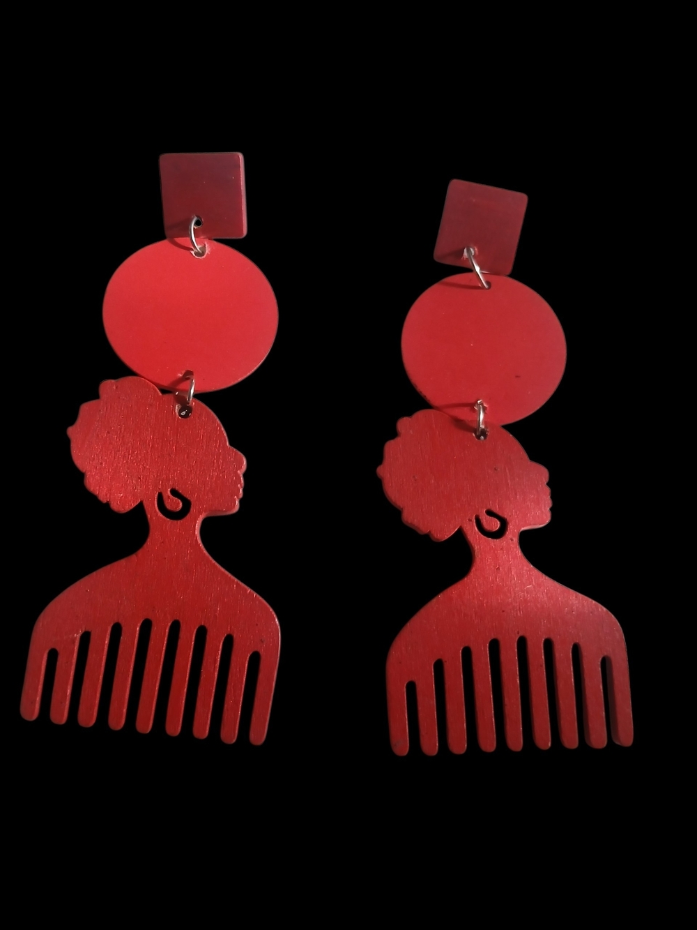 Red Afro Pick Silhouette Dangle Earrings - Women Jewelry